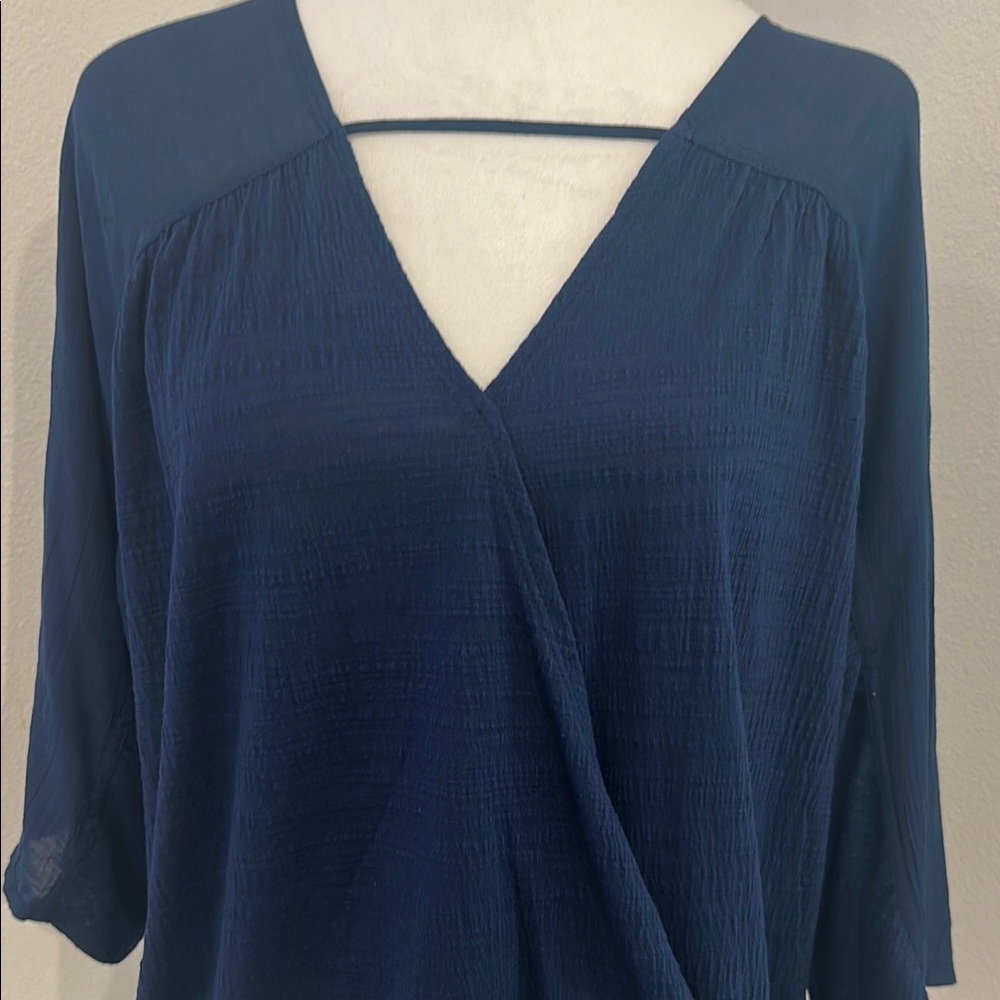 a.n.a Deep Blue V-Neck Blouse - Picture 2 of 9